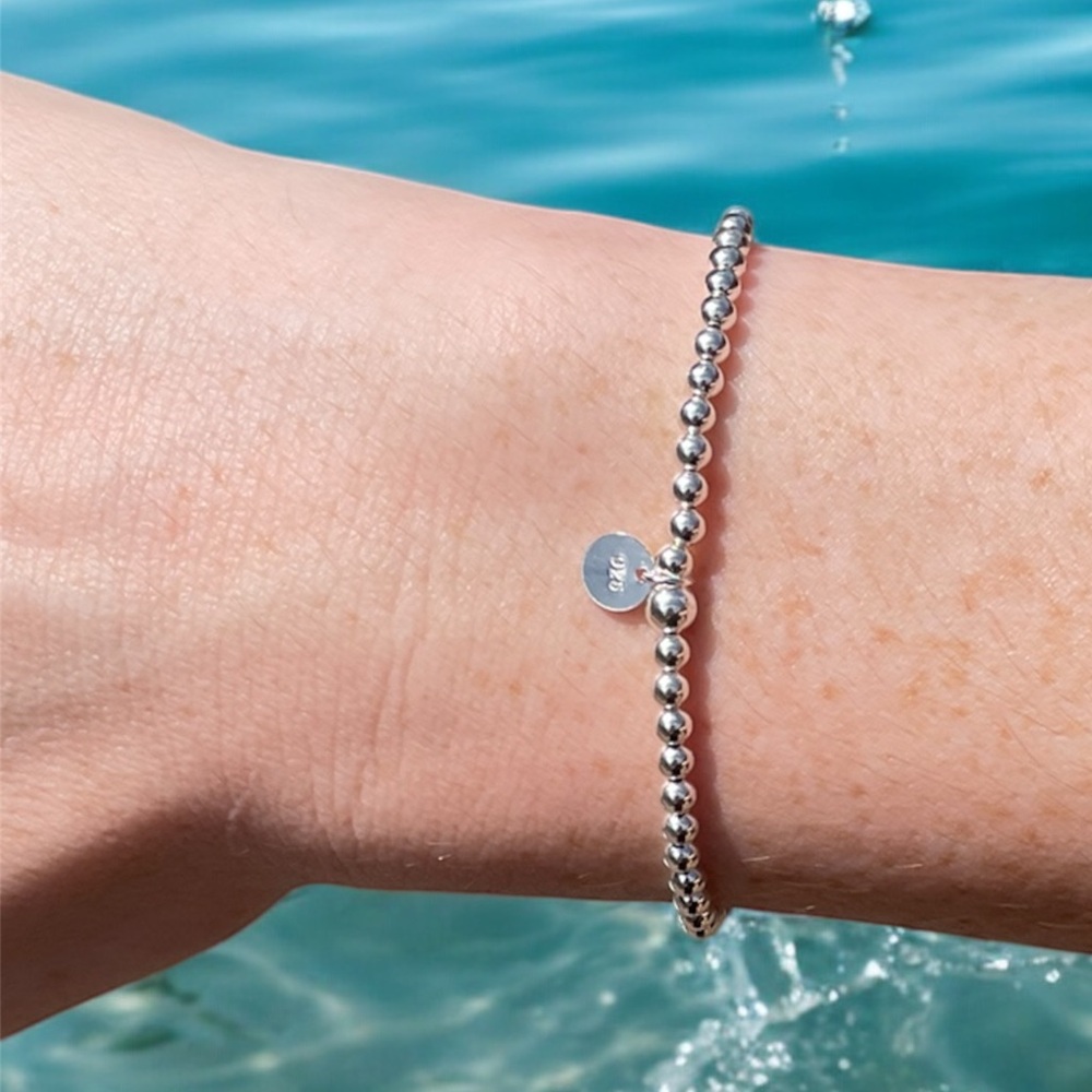Bracelet Sterling silver tag 925 beads stretch, stretchy waterproof wear in…